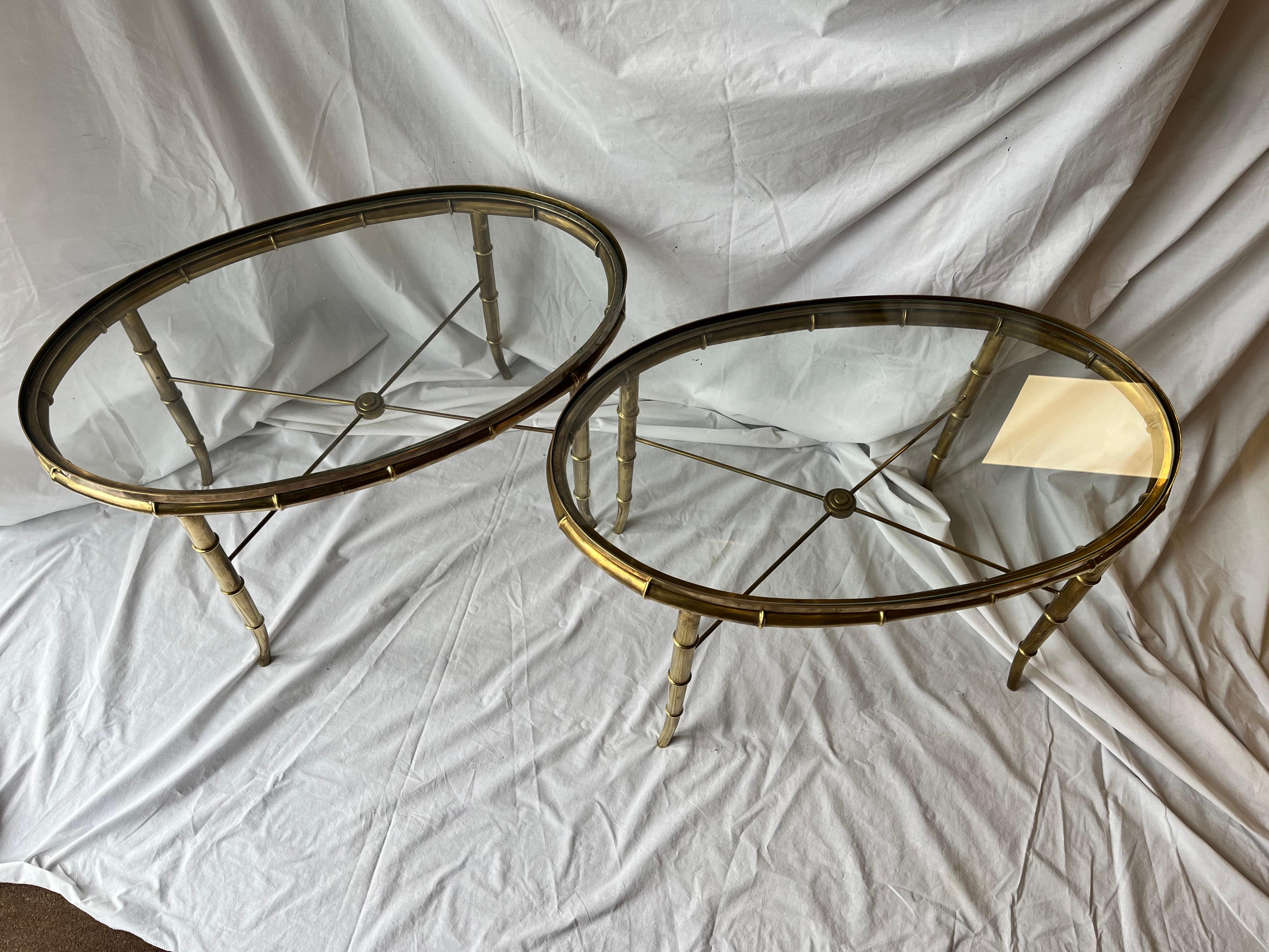 Pair Vintage Italian Brass Faux Bamboo Side or End Tables Style of Mastercraft In Good Condition For Sale In Atlanta, GA
