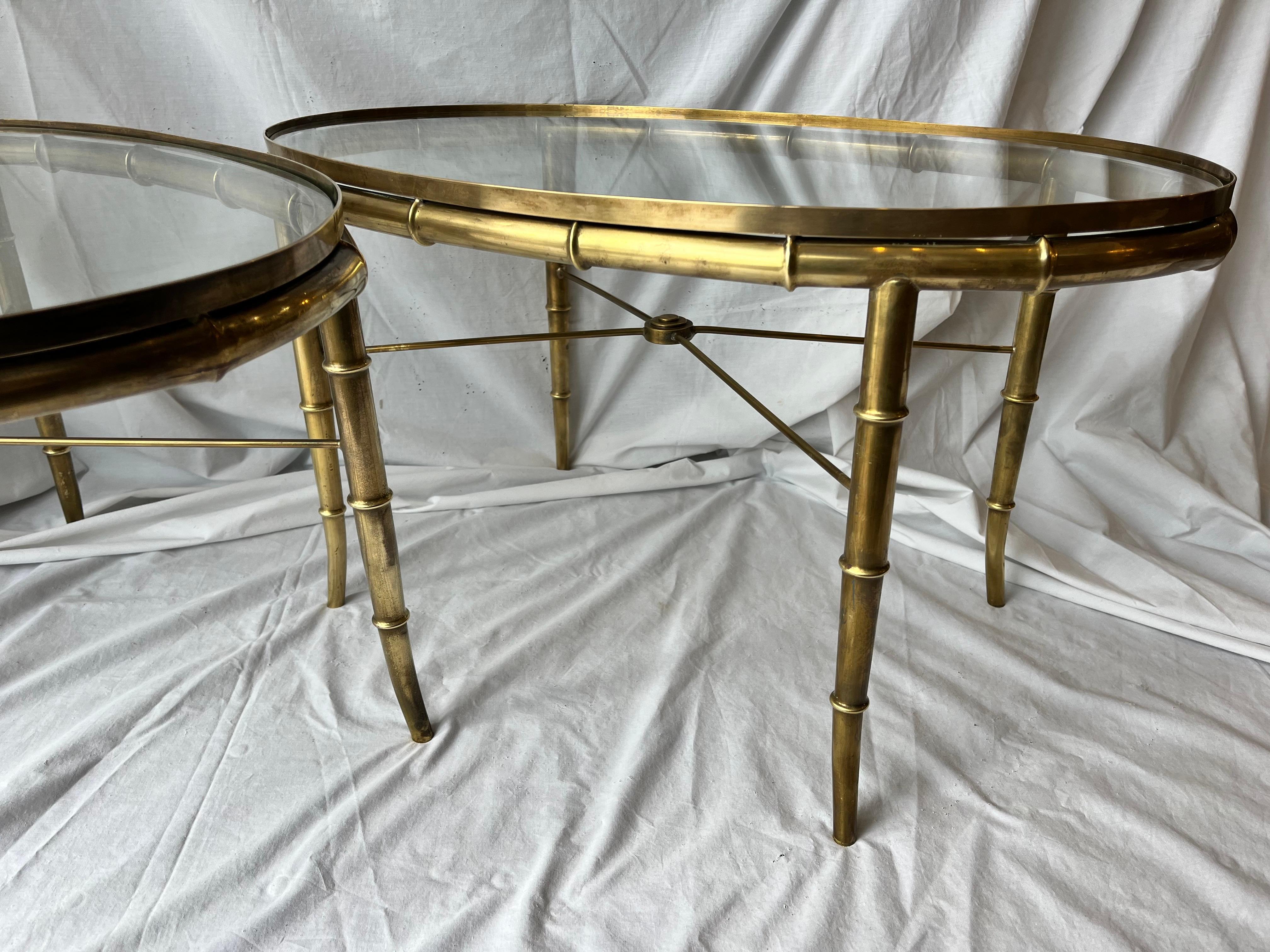 20th Century Pair Vintage Italian Brass Faux Bamboo Side or End Tables Style of Mastercraft For Sale
