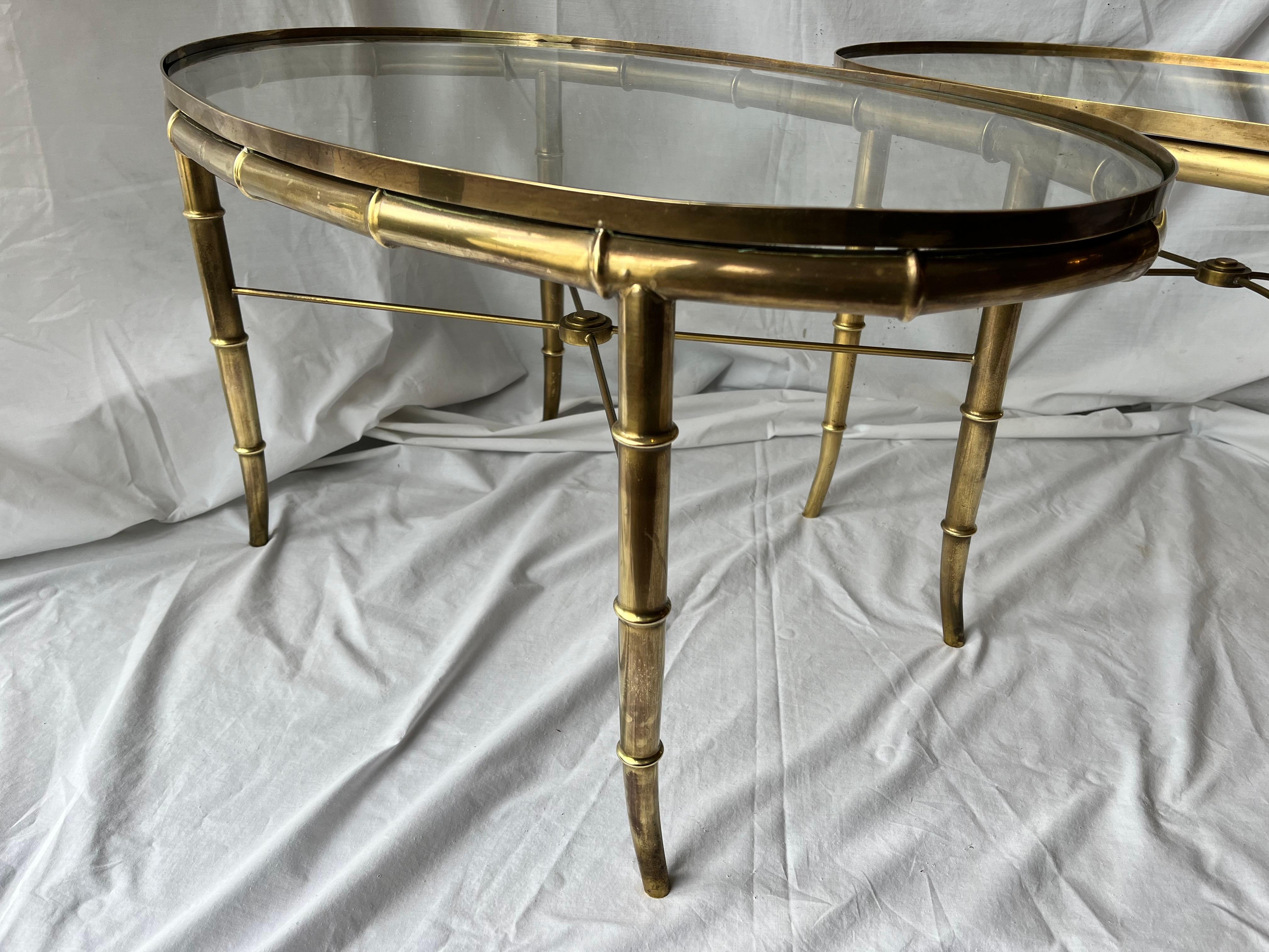 Pair Vintage Italian Brass Faux Bamboo Side or End Tables Style of Mastercraft For Sale 1
