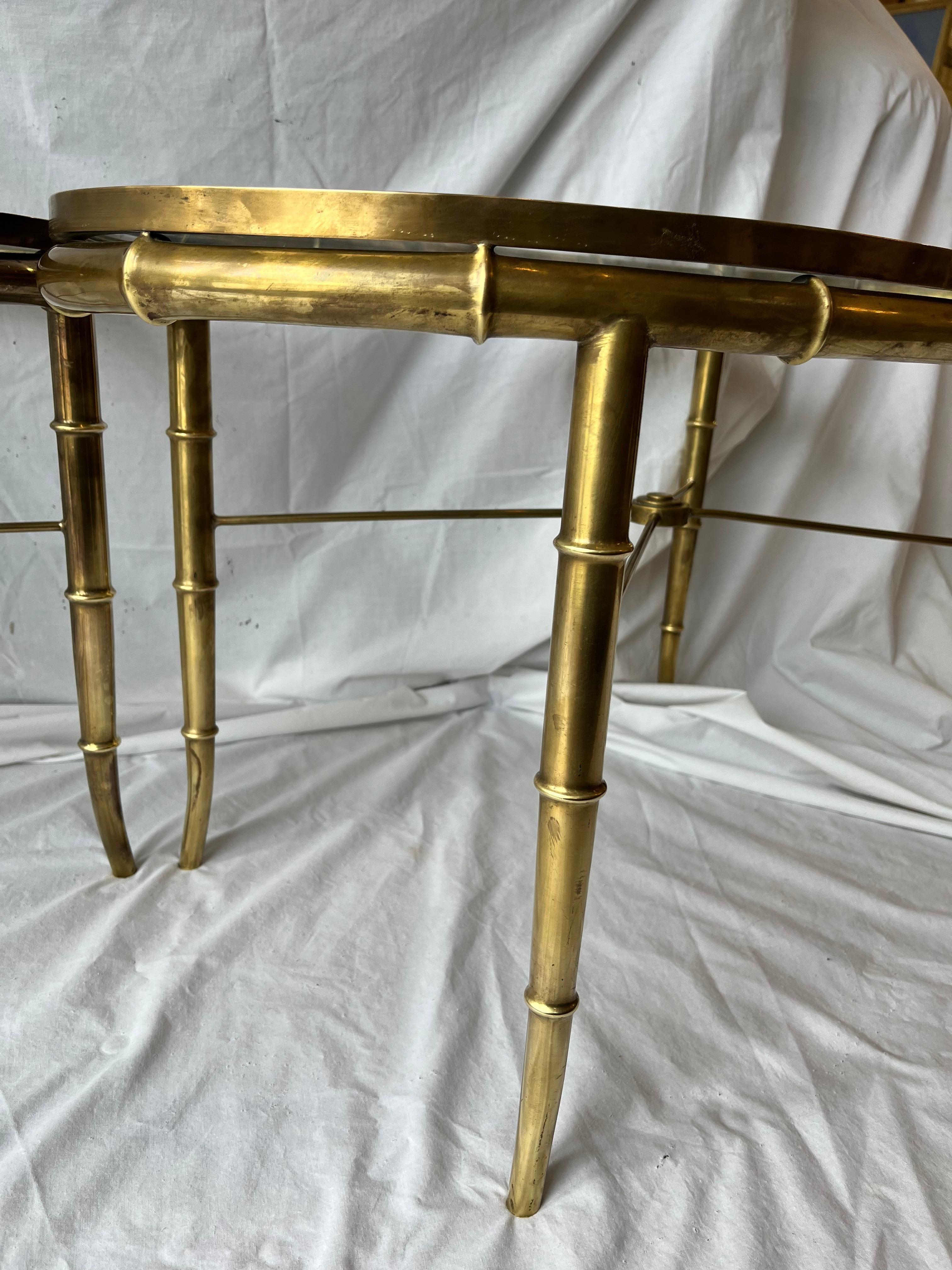 Pair Vintage Italian Brass Faux Bamboo Side or End Tables Style of Mastercraft For Sale 3