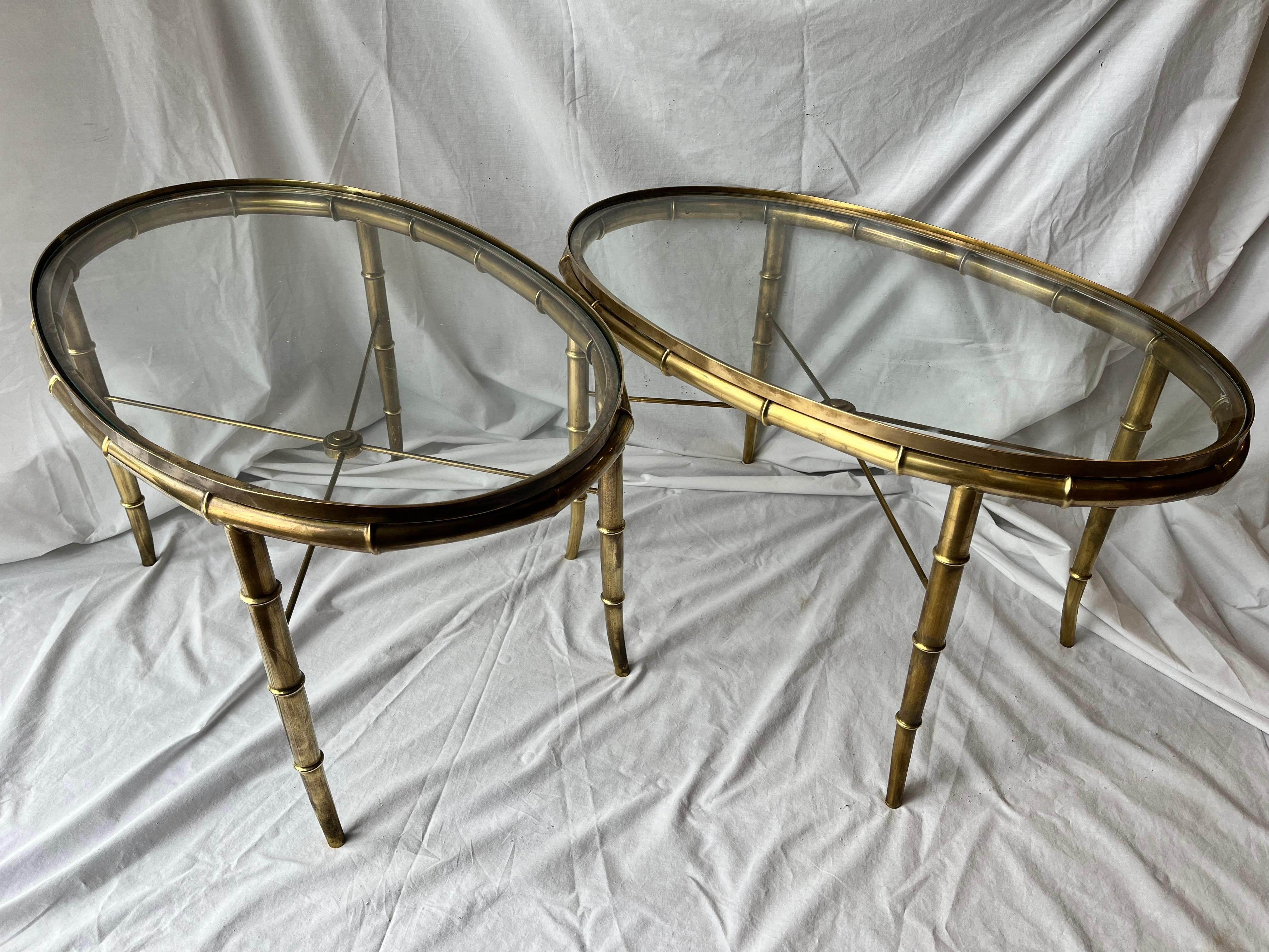 Pair Vintage Italian Brass Faux Bamboo Side or End Tables Style of Mastercraft For Sale 4