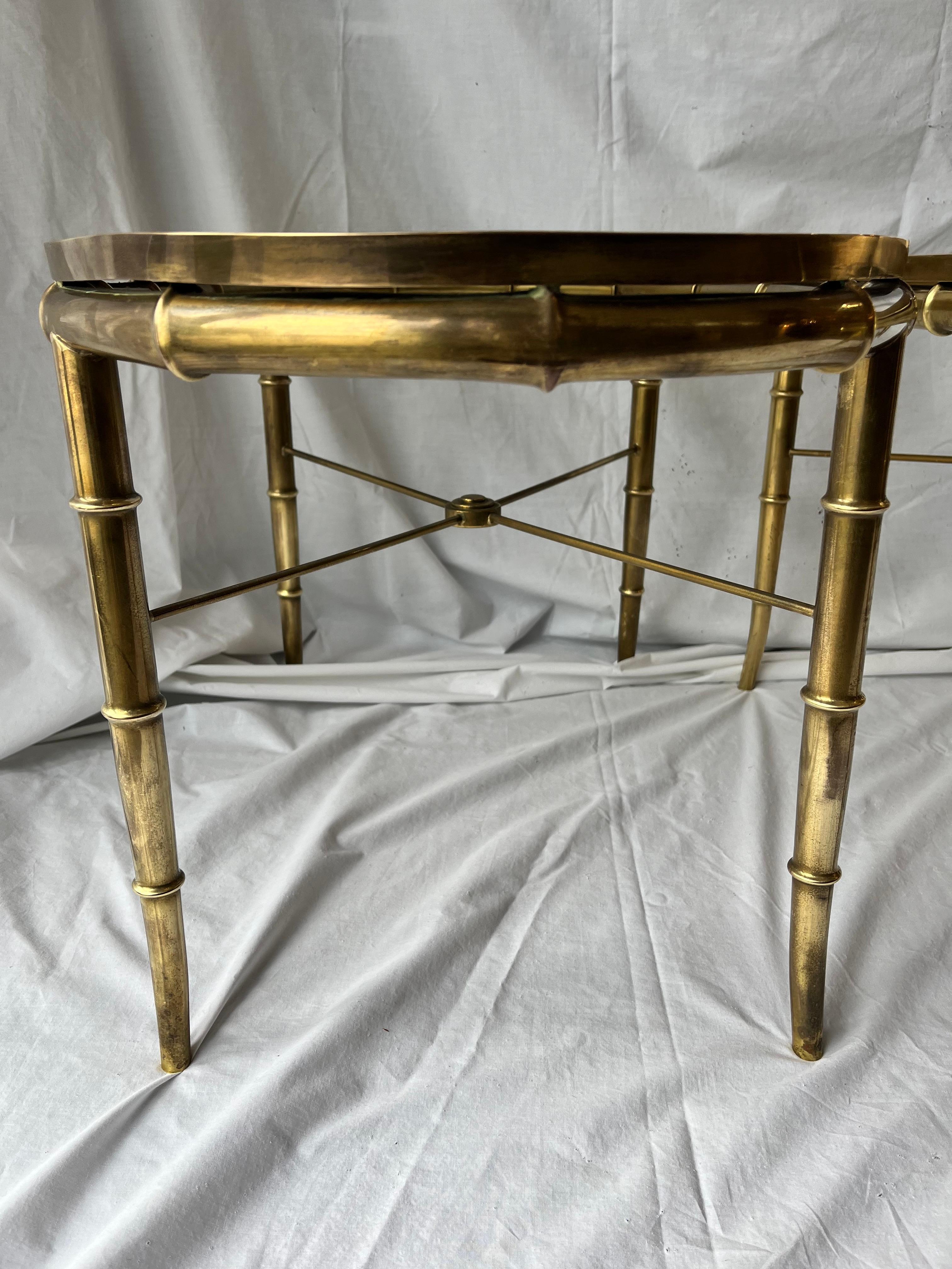 Pair Vintage Italian Brass Faux Bamboo Side or End Tables Style of Mastercraft For Sale 5