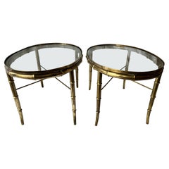 Pair Vintage Italian Brass Faux Bamboo Side or End Tables Style of Mastercraft