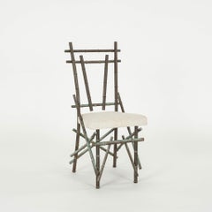 Pair Vintage Italian Bronze Faux-Bamboo Side Chairs