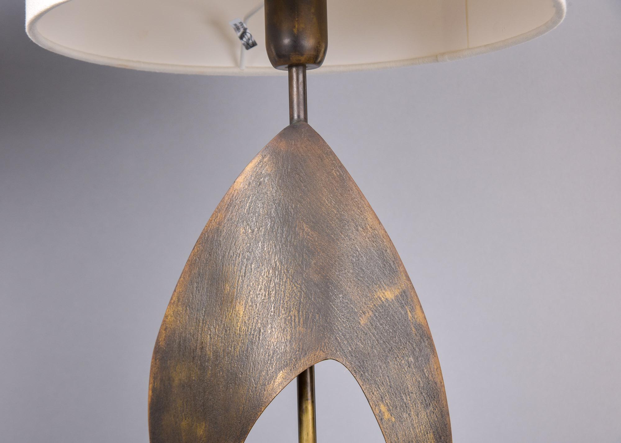 Pair Vintage Italian Brutalist Style Lamps with White Shades For Sale 4
