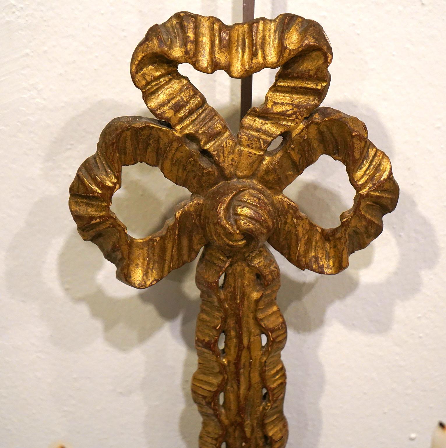 Pair Vintage Italian Carved Wood and Gilt Wall Sconces 1