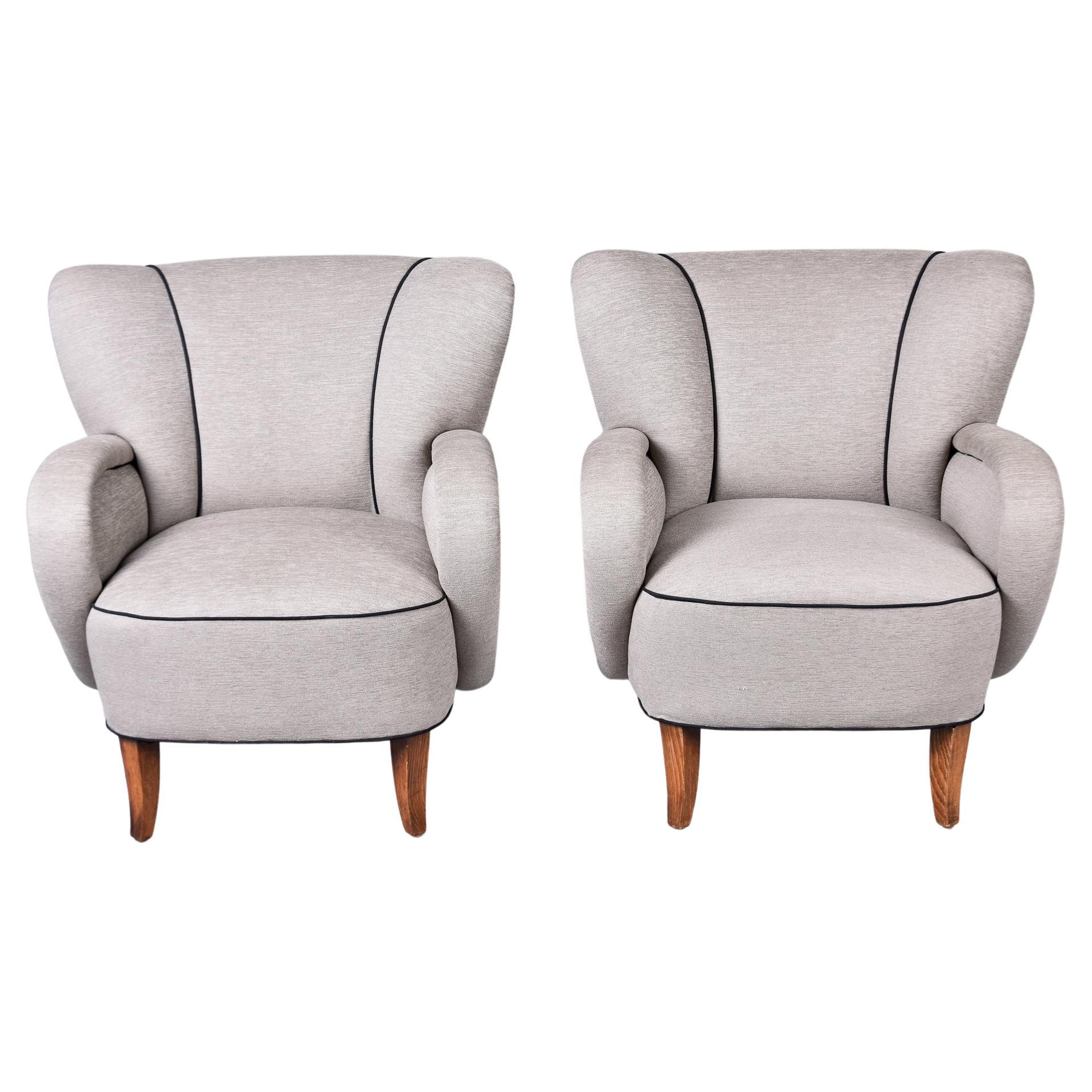 Pair Vintage Italian Channel Back Chairs with New Upholstery For Sale