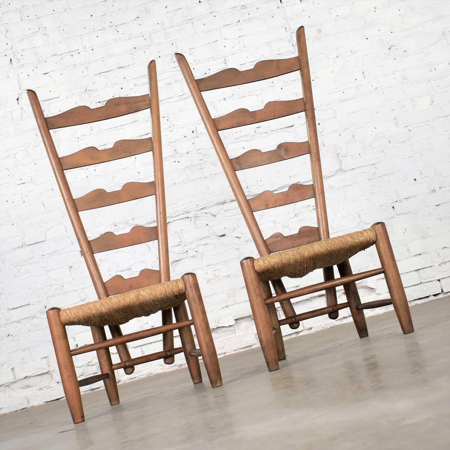 Italian Pair of Vintage Fireside Ladderback Chairs by Gio Ponti for Casa e Giardino