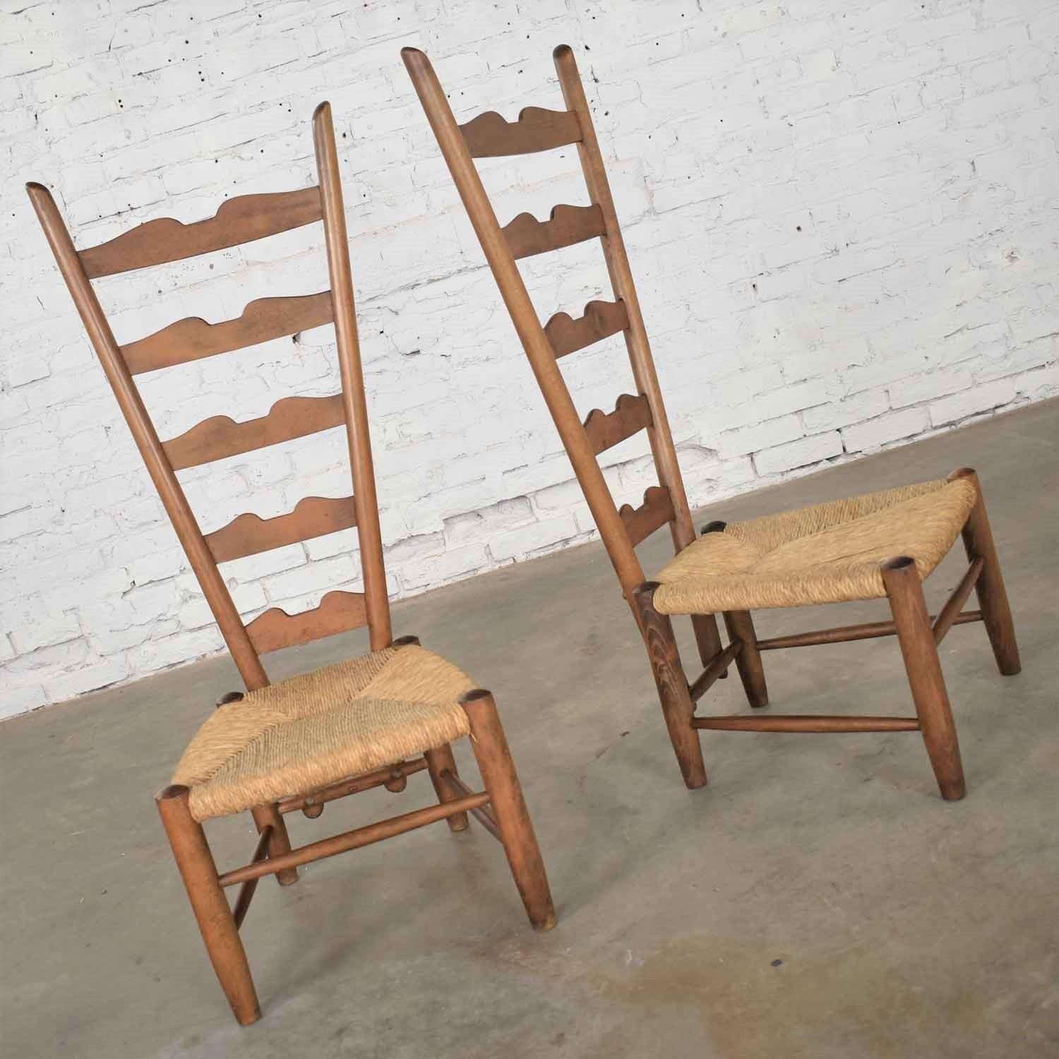 Pair of Vintage Fireside Ladderback Chairs by Gio Ponti for Casa e Giardino In Good Condition In Topeka, KS