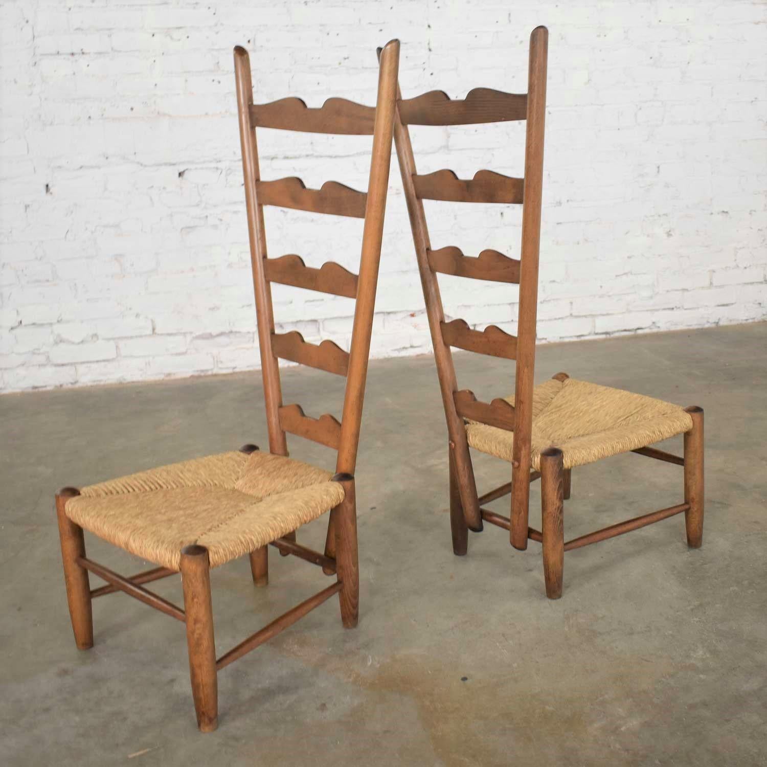 Rush Pair of Vintage Fireside Ladderback Chairs by Gio Ponti for Casa e Giardino