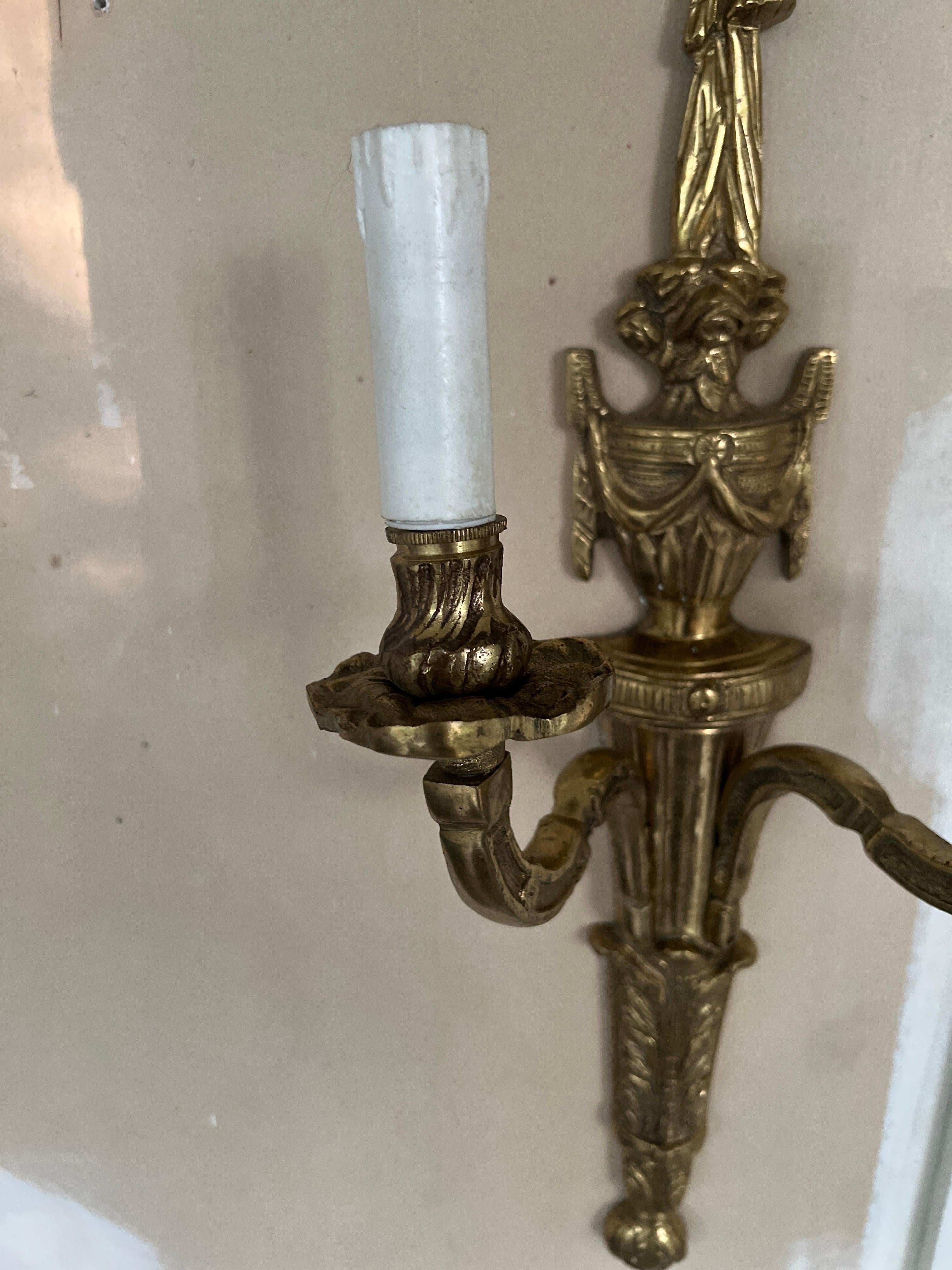 Pair, Vintage Italian Gilt Bronze Two-Light Wall Sconce In Good Condition For Sale In Atlanta, GA