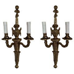 Pair, Vintage Italian Gilt Bronze Two-Light Wall Sconce