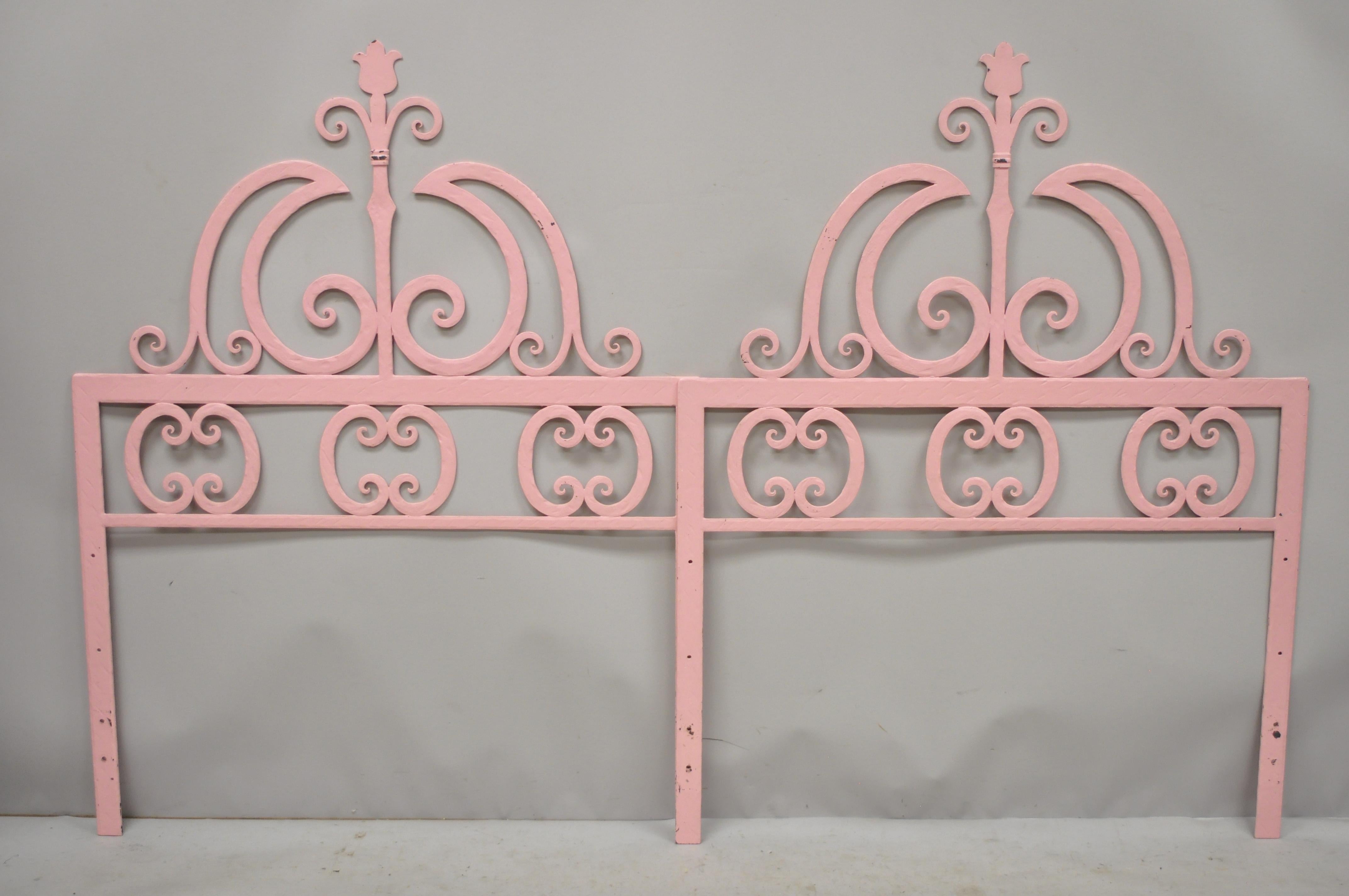 Pair of Italian Gothic Iron Hollywood Regency Twin or King Size Bed Headboard 3