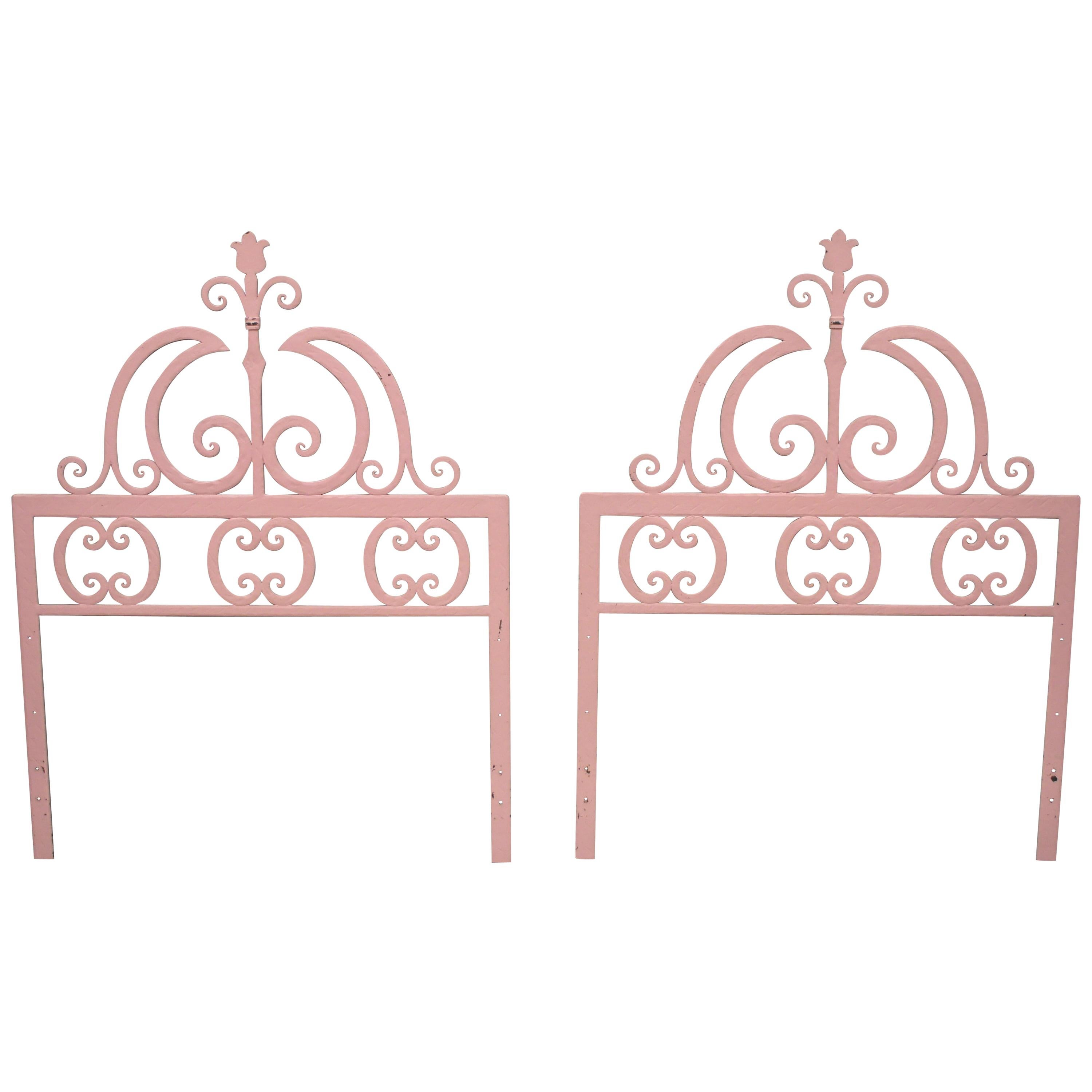 Pair of Italian Gothic Iron Hollywood Regency Twin or King Size Bed Headboard