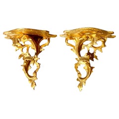 Paar Vintage Italienisch Hand geschnitzt vergoldet Wood Diminutive Wandhalterungen