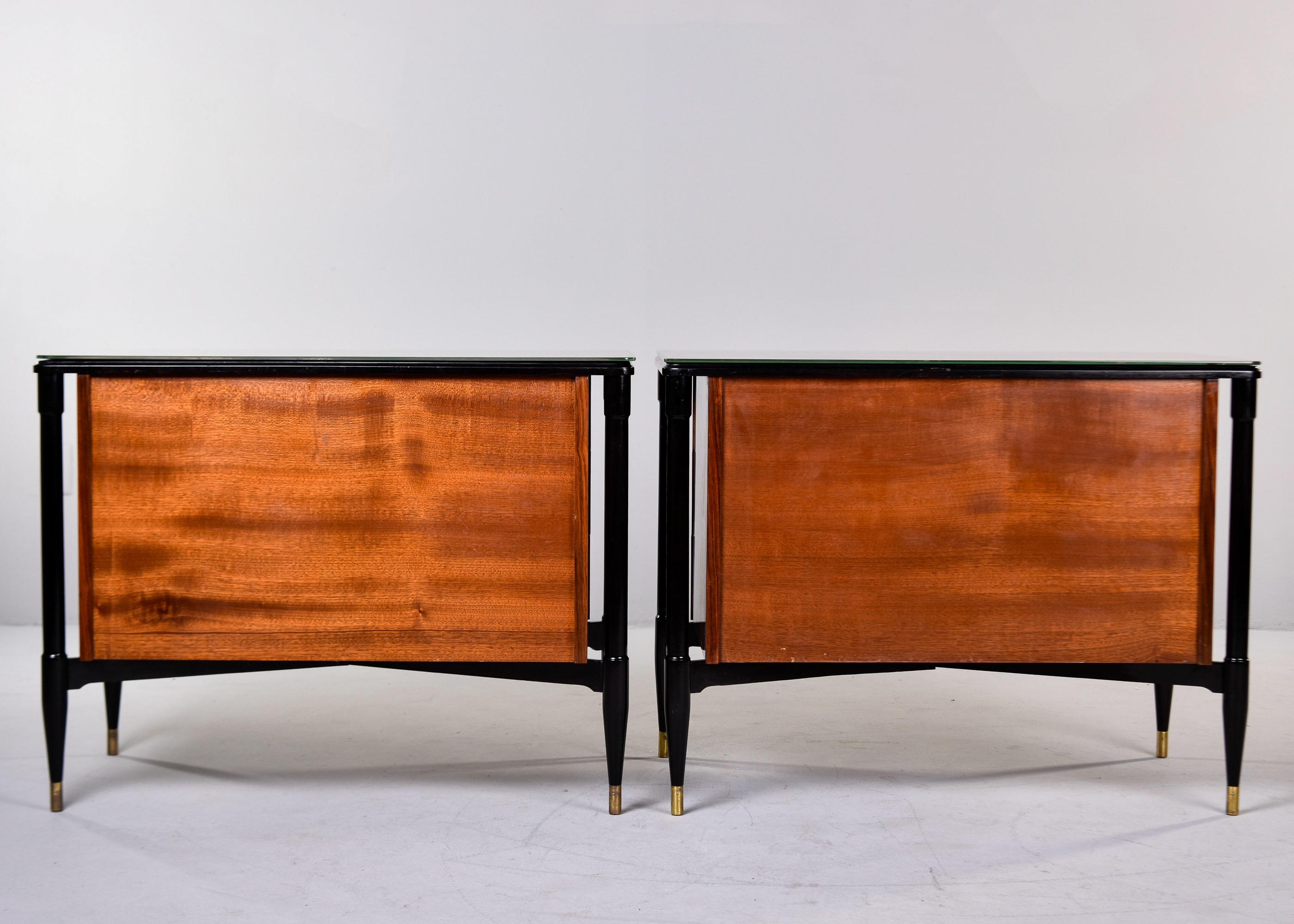 Pair Vintage Italian Mahogany 3 Drawer Side Chests with Black Legs & Brass Feet For Sale 8