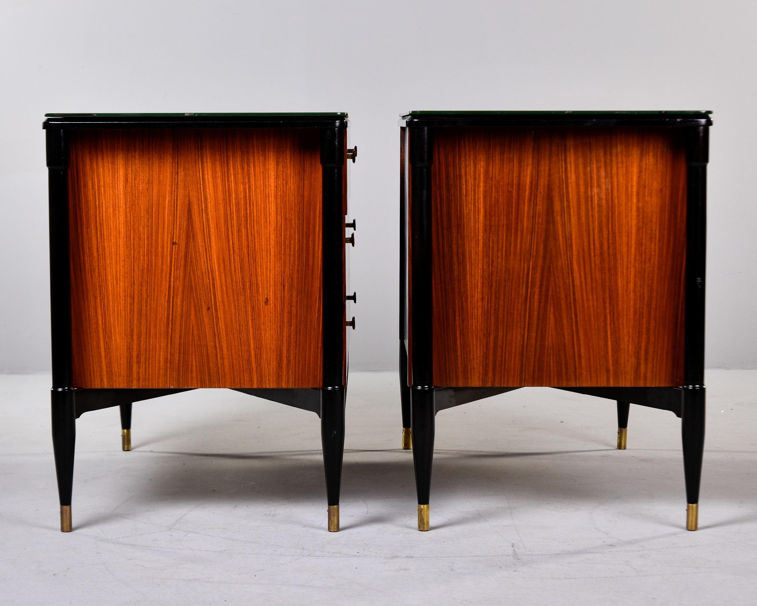 Pair Vintage Italian Mahogany 3 Drawer Side Chests with Black Legs & Brass Feet For Sale 4