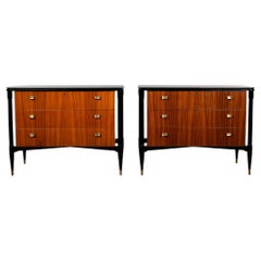 Pair Vintage Italian Mahogany 3 Drawer Side Chests with Black Legs & Brass Feet