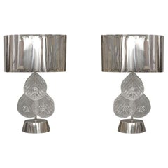 Paire de lampes de bureau italiennes vintage en verre de Murano et acier inoxydable
