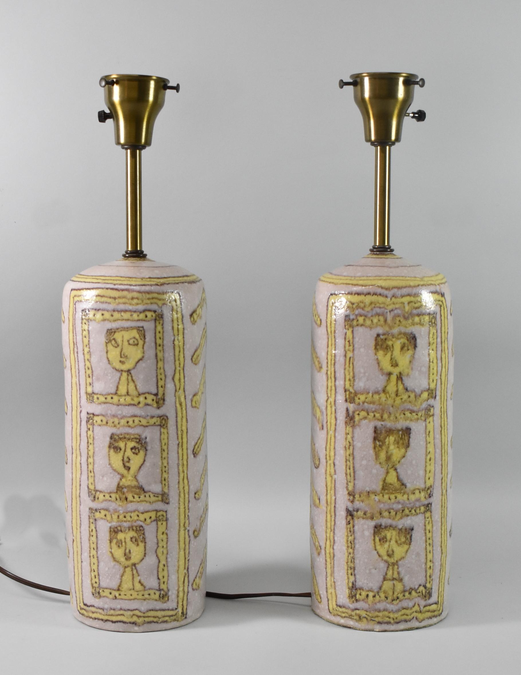Mid-20th Century Pair Vintage Italian Porcelain Lamps By Guido Gambone Signed
