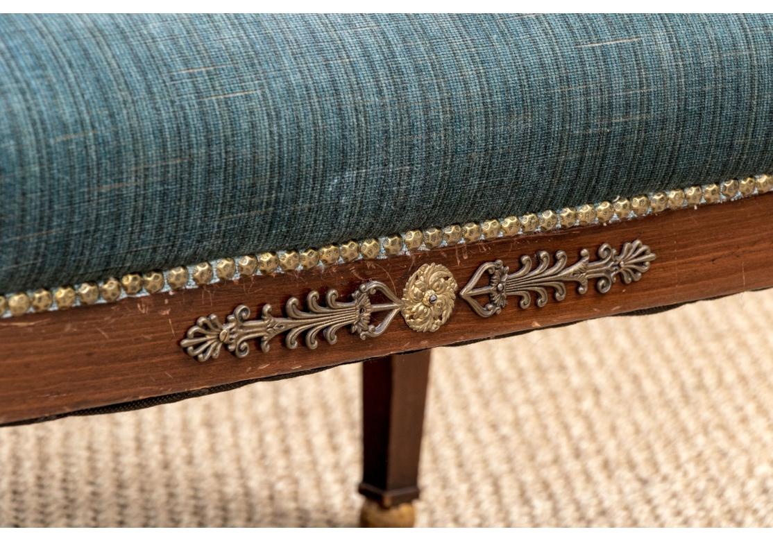 Pair Vintage Italian Regency Style Carved & Gilt Upholstered Window Benches For Sale 5