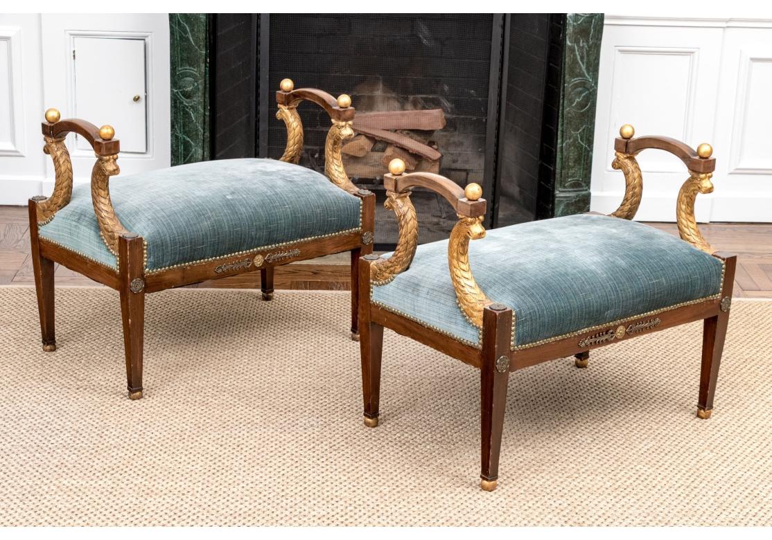 Pair Vintage Italian Regency Style Carved & Gilt Upholstered Window Benches For Sale 8