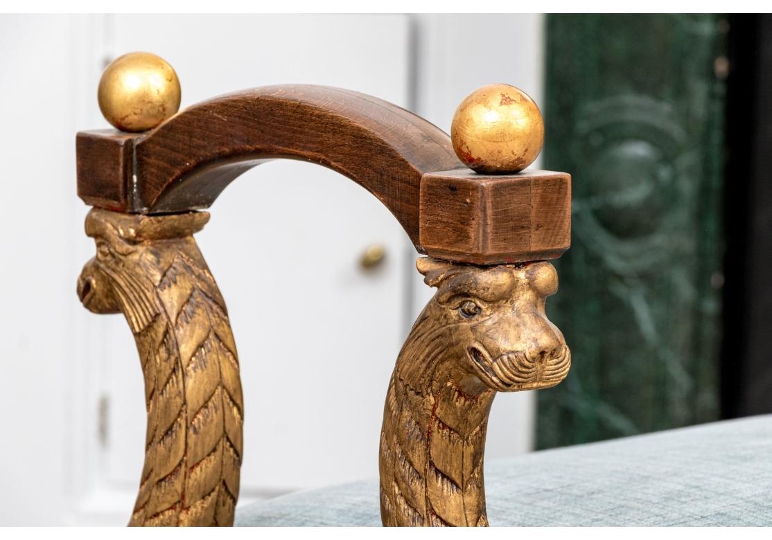 Unknown Pair Vintage Italian Regency Style Carved & Gilt Upholstered Window Benches For Sale