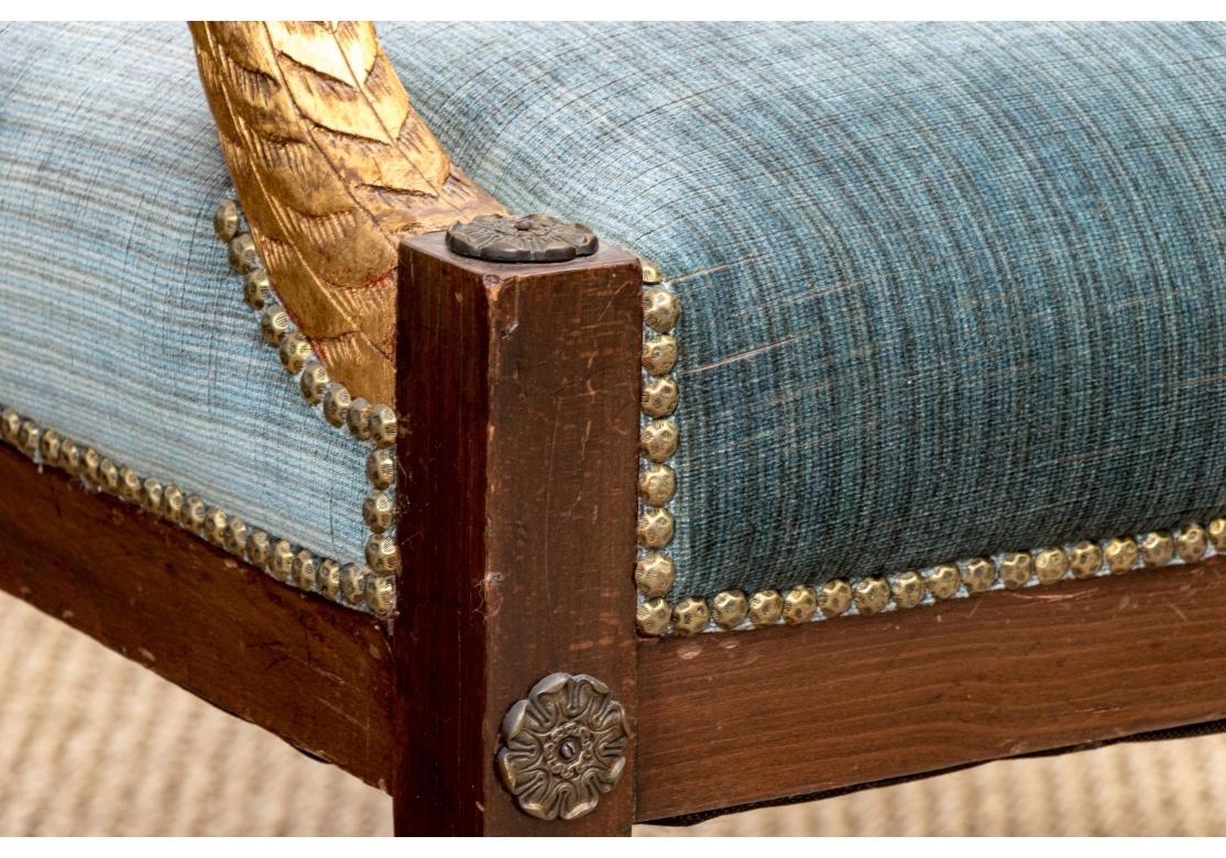 Pair Vintage Italian Regency Style Carved & Gilt Upholstered Window Benches For Sale 2