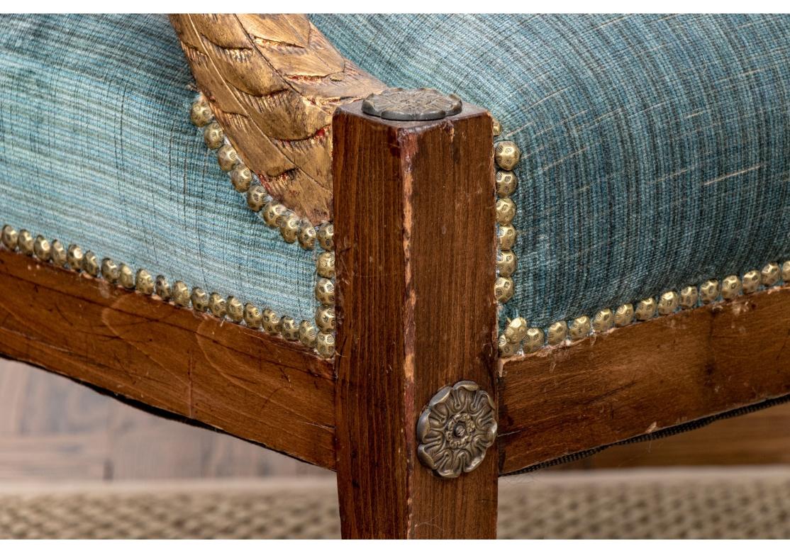Pair Vintage Italian Regency Style Carved & Gilt Upholstered Window Benches For Sale 3
