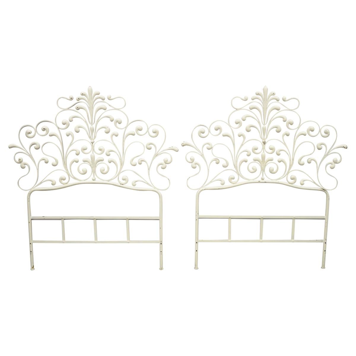 Pair of Vintage Italian Rococo Hollywood Regency Ornate Iron Twin Bed Headboard