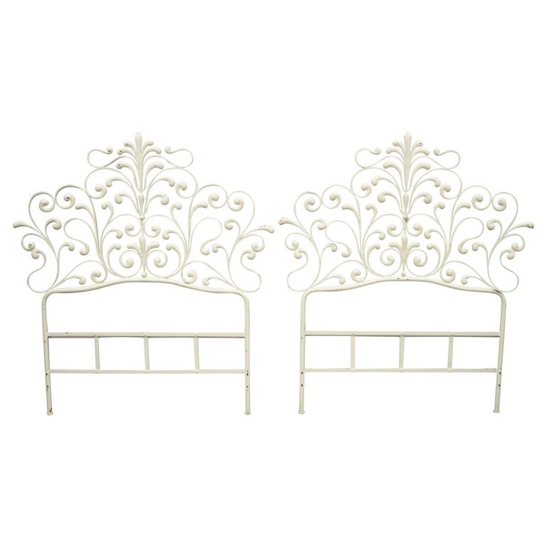 Pair Of Vintage Italian Rococo, Ornate Metal Bed Headboards