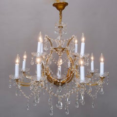 Pair of Italian Style 12 Candle Light Cut Crystal Chandeliers, 20th Century