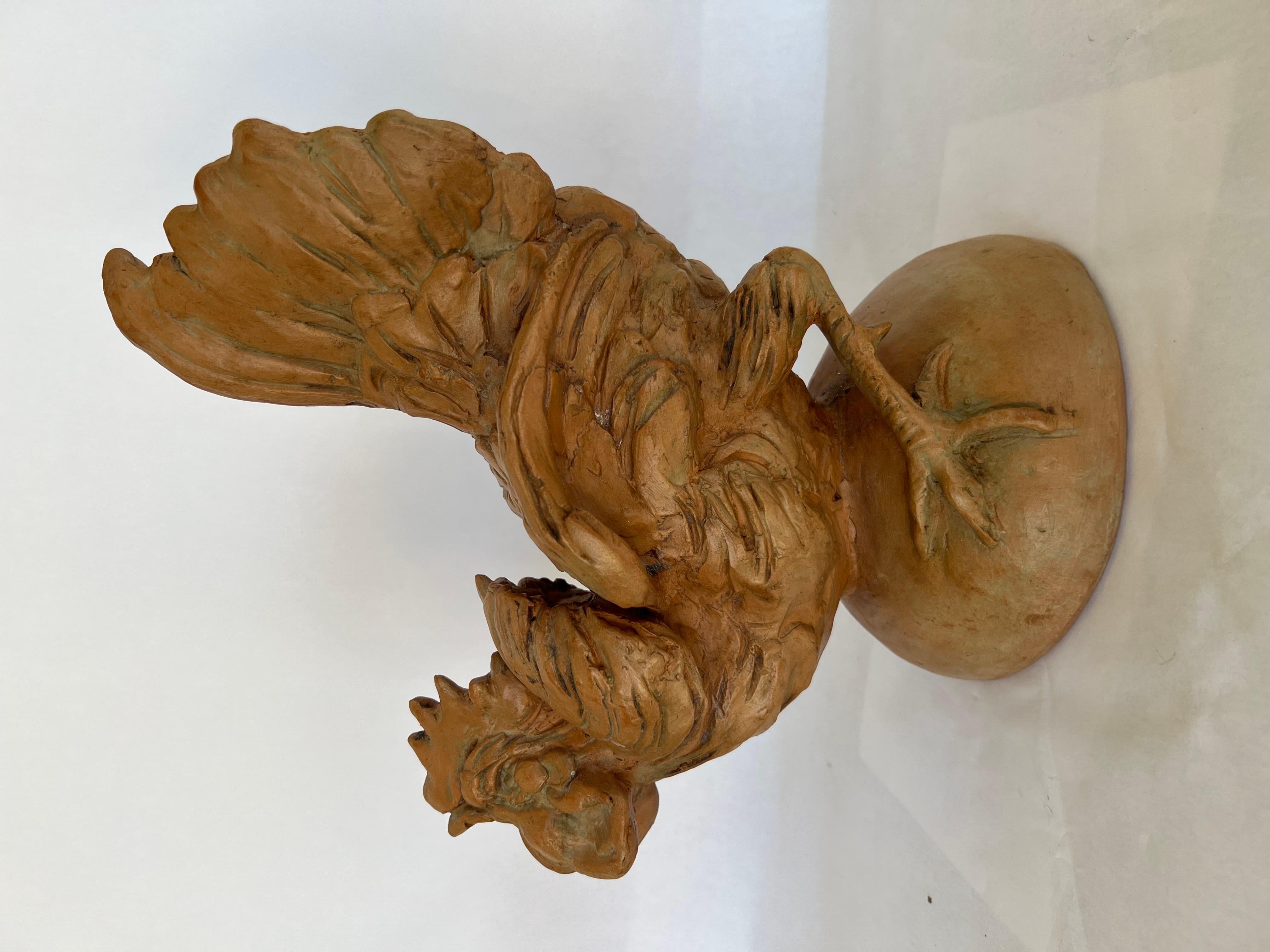 Pair, Vintage Italian Terracotta Opposing Rooster Statues For Sale 10