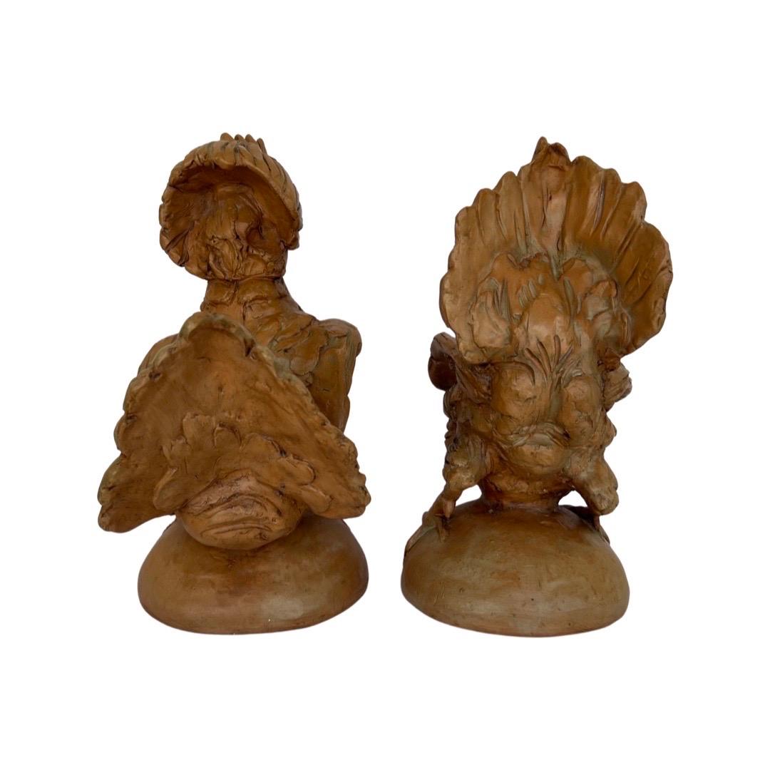 Pair, Vintage Italian Terracotta Opposing Rooster Statues For Sale 1