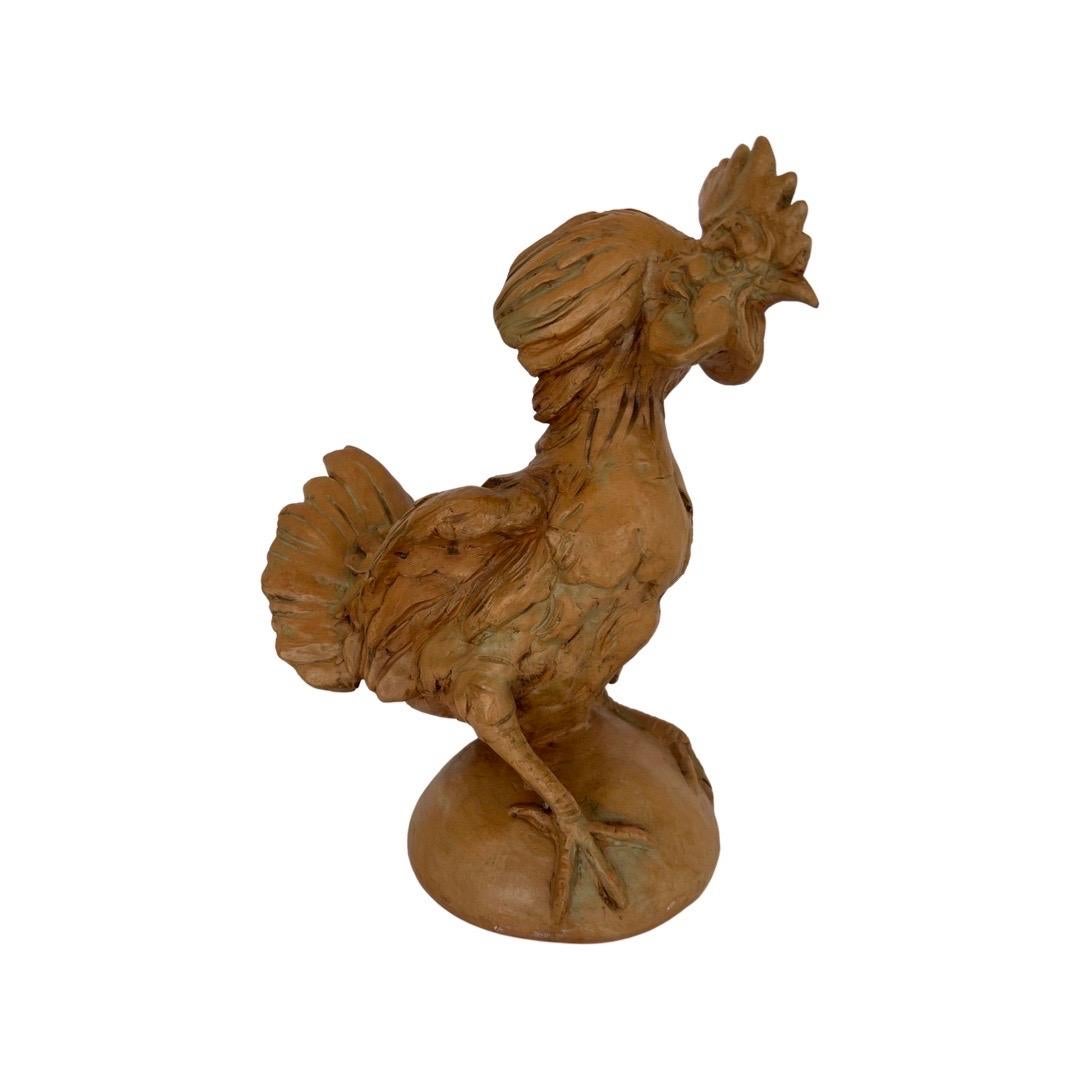 Pair, Vintage Italian Terracotta Opposing Rooster Statues For Sale 3