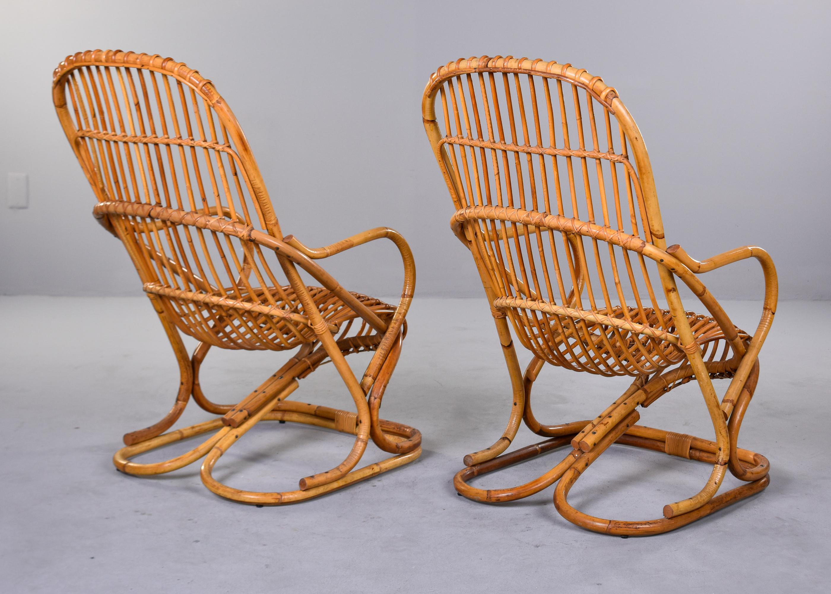 Pair Vintage Italian Tito Agnoli Rattan Chairs For Sale 5