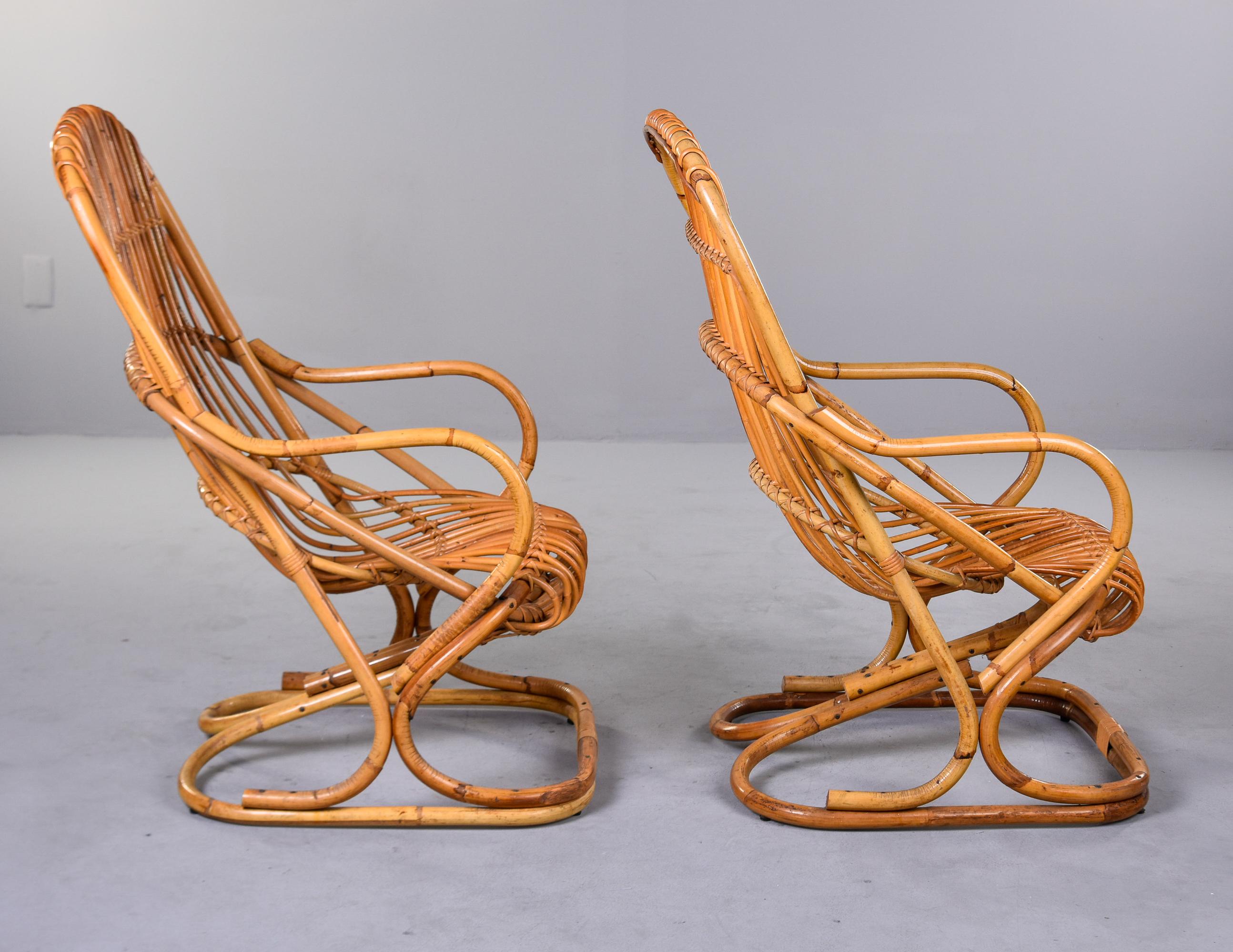 Pair Vintage Italian Tito Agnoli Rattan Chairs For Sale 6