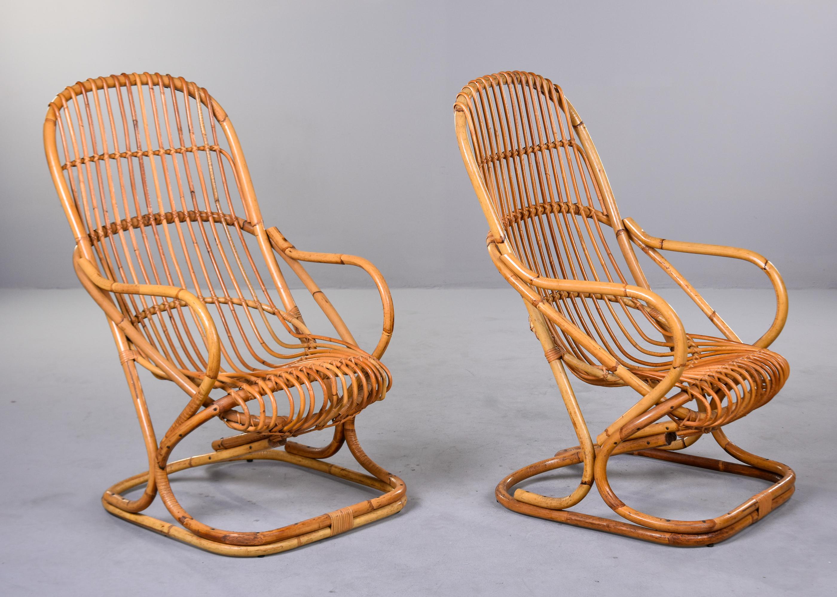 Pair Vintage Italian Tito Agnoli Rattan Chairs For Sale 7