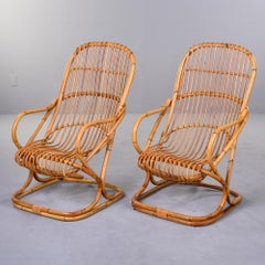 Pair Vintage Italian Tito Agnoli Rattan Chairs