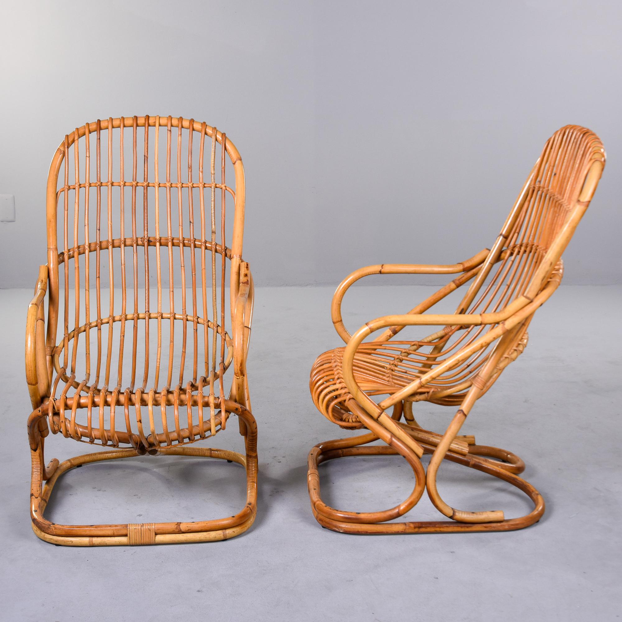 Mid-Century Modern Pair Vintage Italian Tito Agnoli Rattan Chairs For Sale