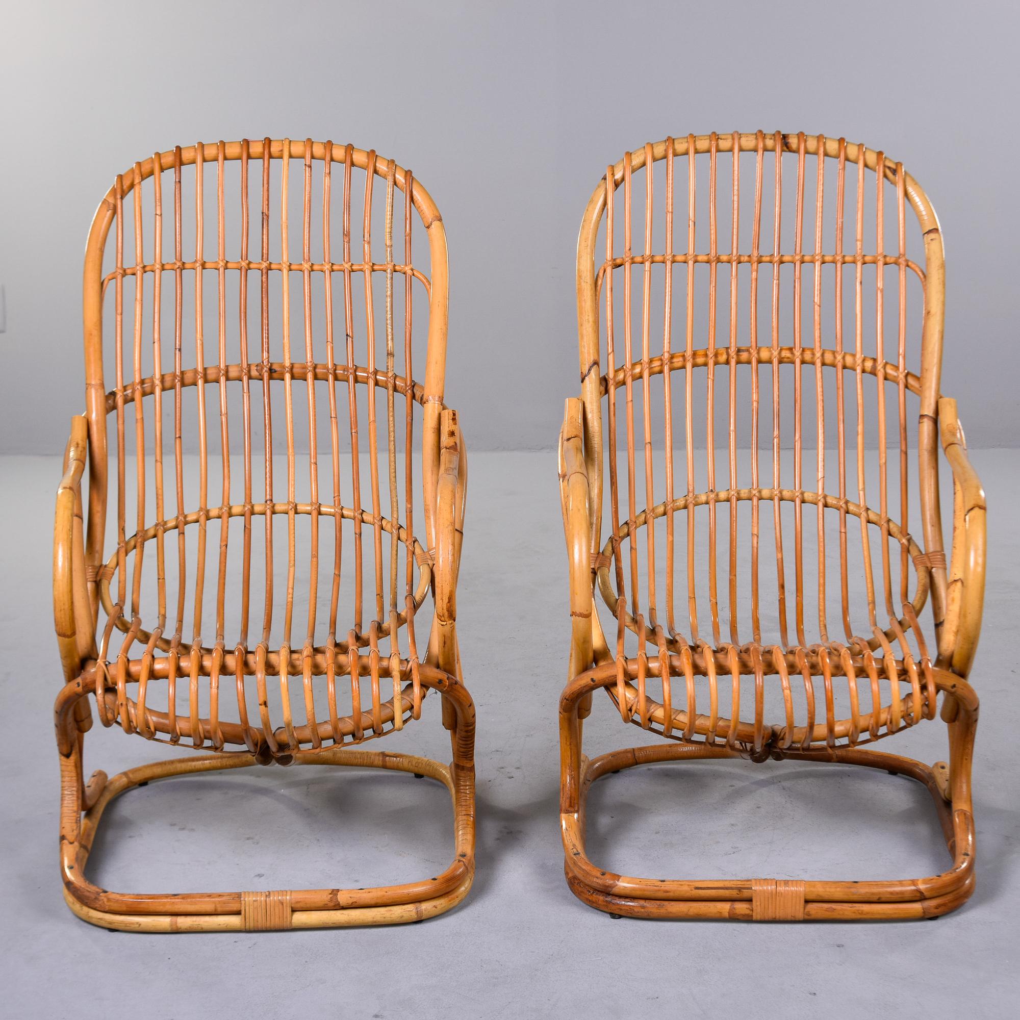 Pair Vintage Italian Tito Agnoli Rattan Chairs In Good Condition For Sale In Troy, MI