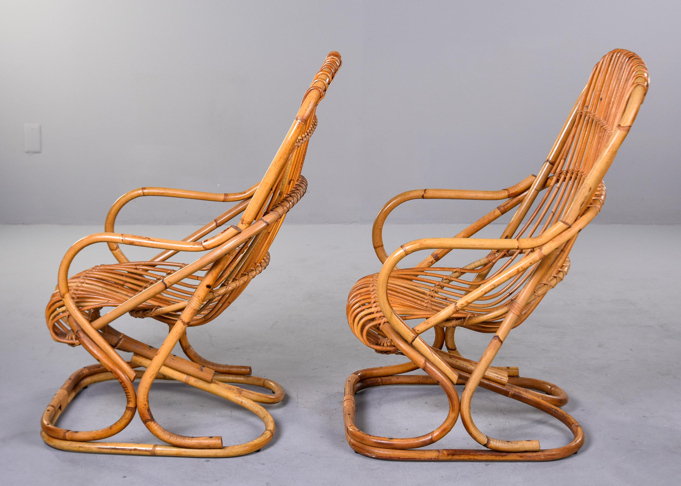 Mid-20th Century Pair Vintage Italian Tito Agnoli Rattan Chairs For Sale