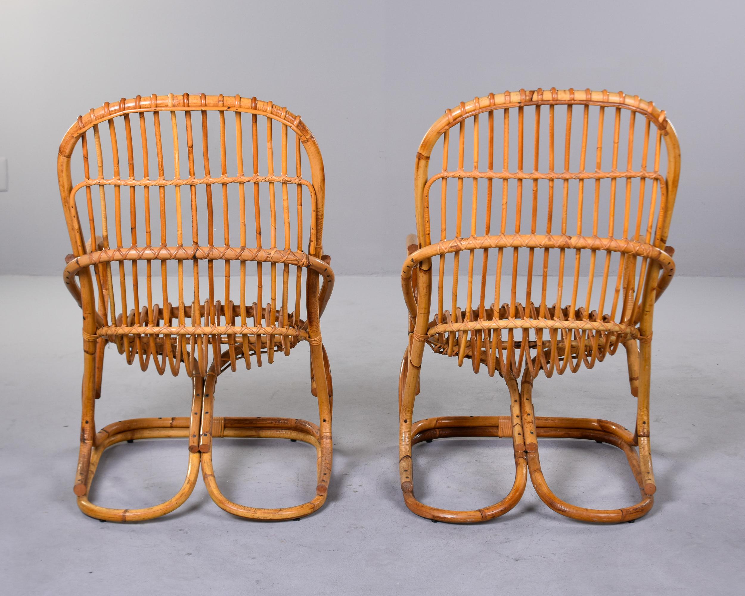 Pair Vintage Italian Tito Agnoli Rattan Chairs For Sale 2