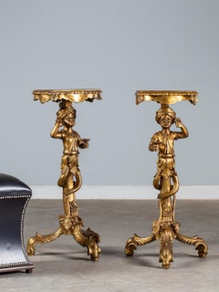Pair Vintage Italian Venetian Gilt Blackamoor Figures Pedestal Column circa 1950