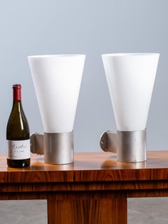 Pair of Vintage Italian Wall Sconces Frosted Glass Shades, circa 1965