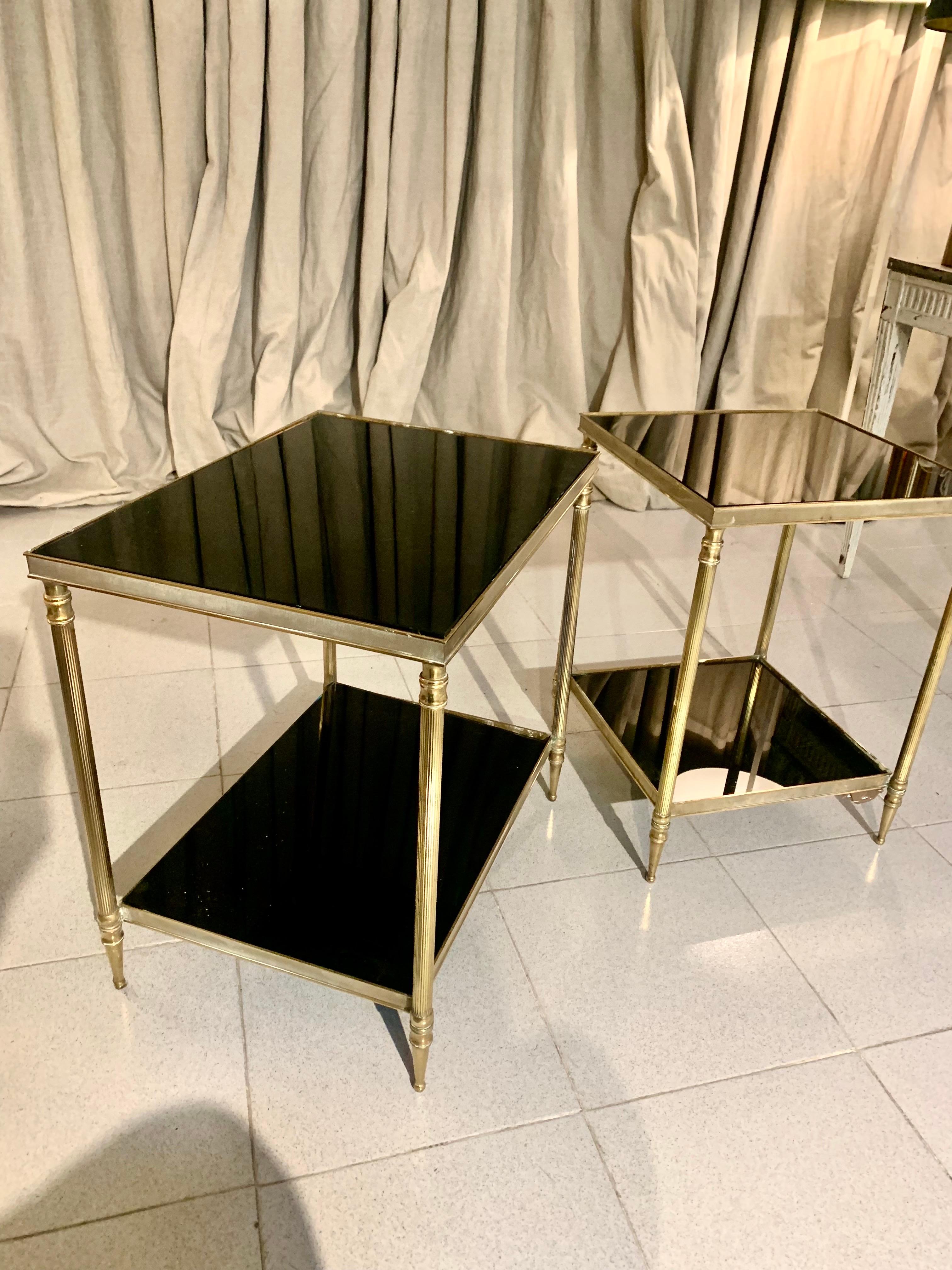 Pair Vintage Jansen Style Brass Side Tables For Sale 6