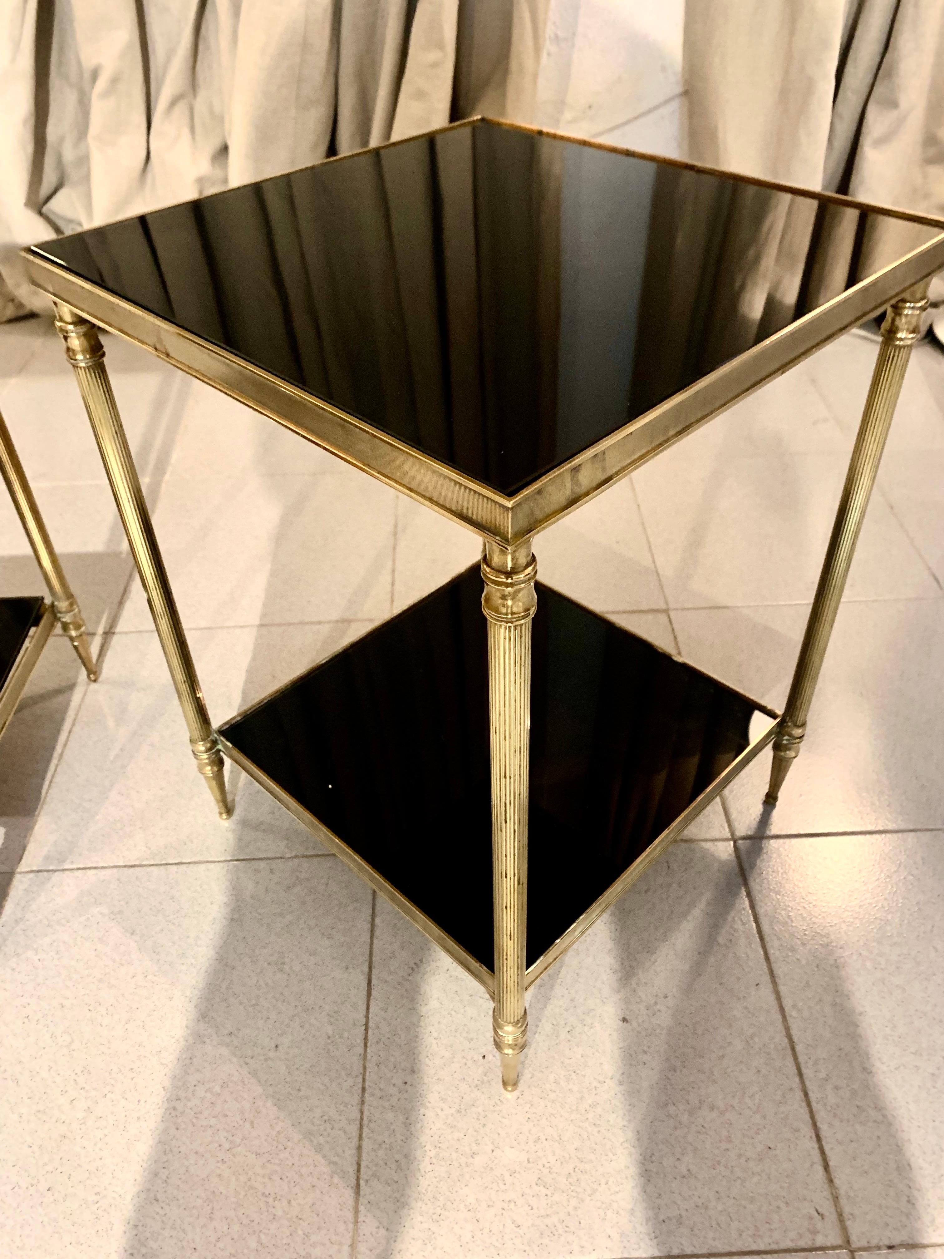 Pair Vintage Jansen Style Brass Side Tables For Sale 8