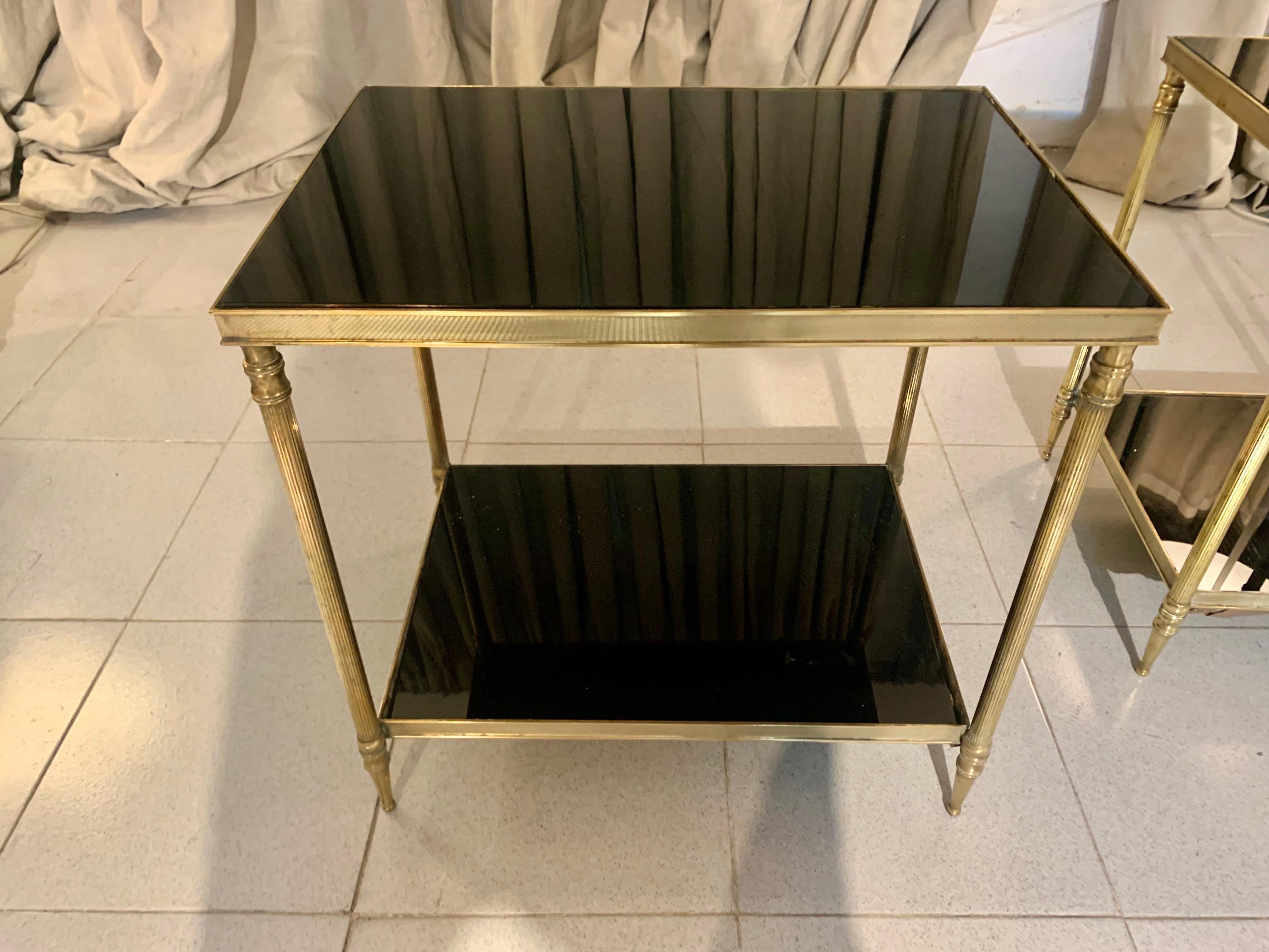 Pair Vintage Jansen Style Brass Side Tables For Sale 9
