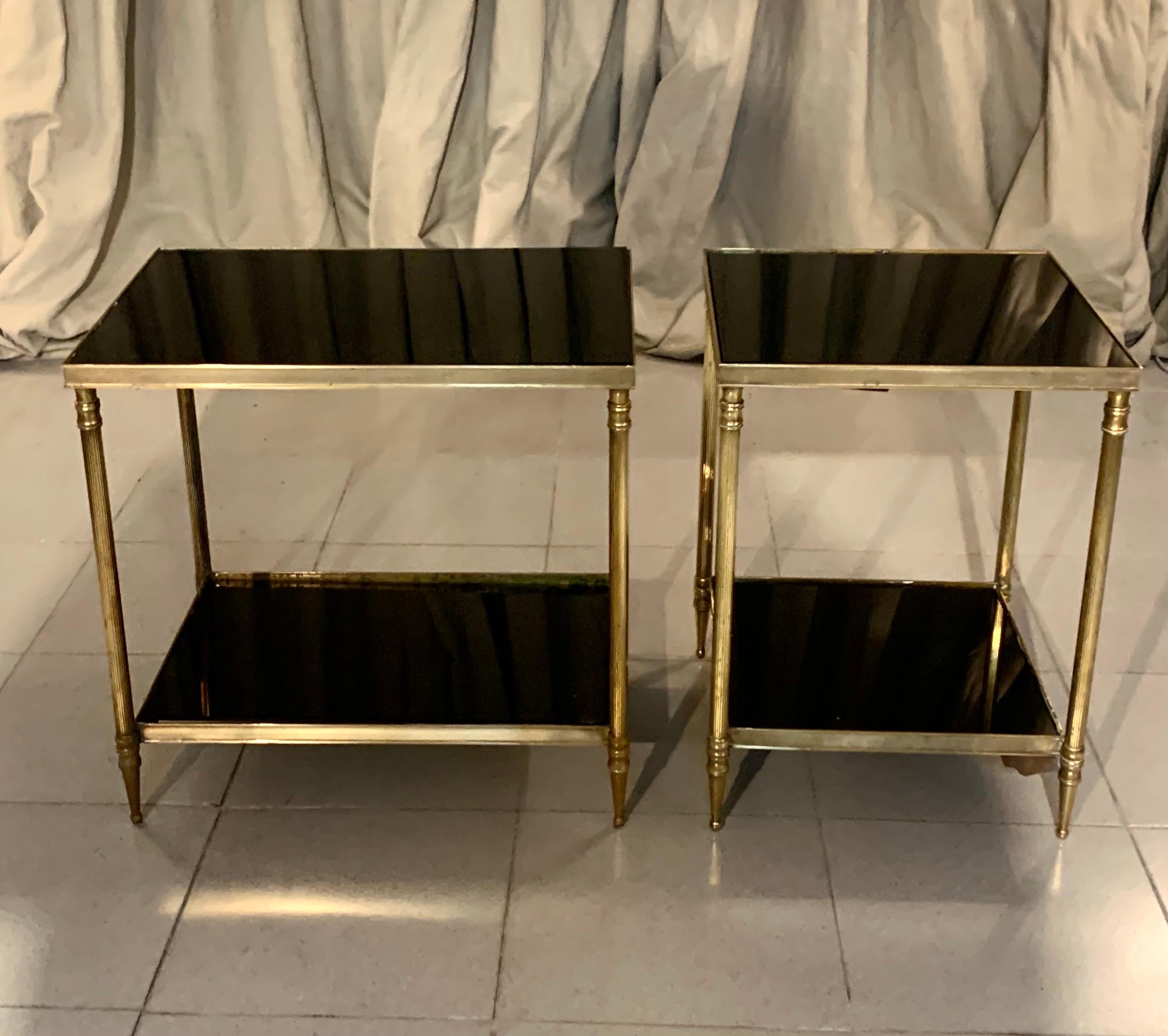 Mid-Century Modern Pair Vintage Jansen Style Brass Side Tables For Sale