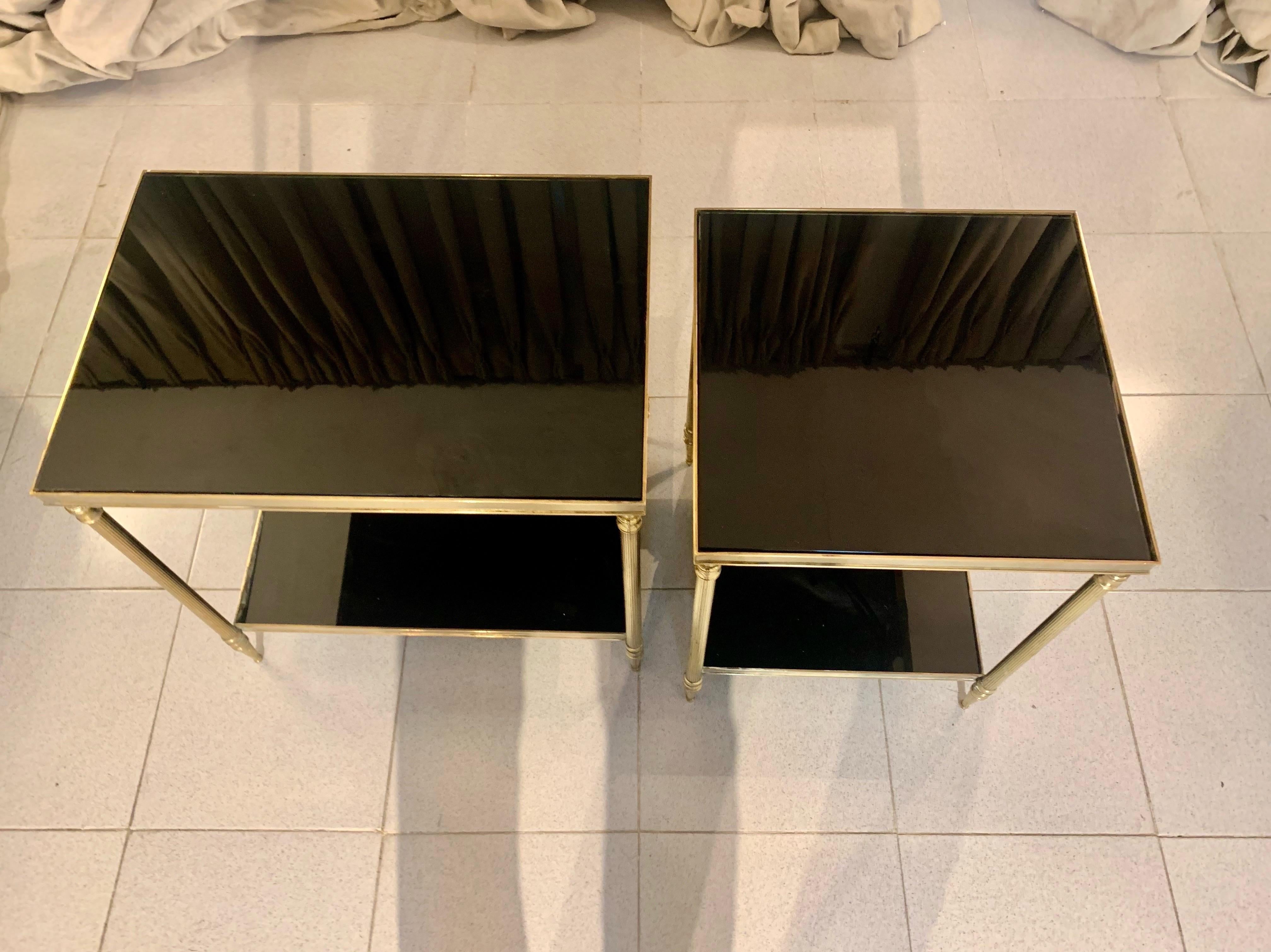 Pair Vintage Jansen Style Brass Side Tables For Sale 1